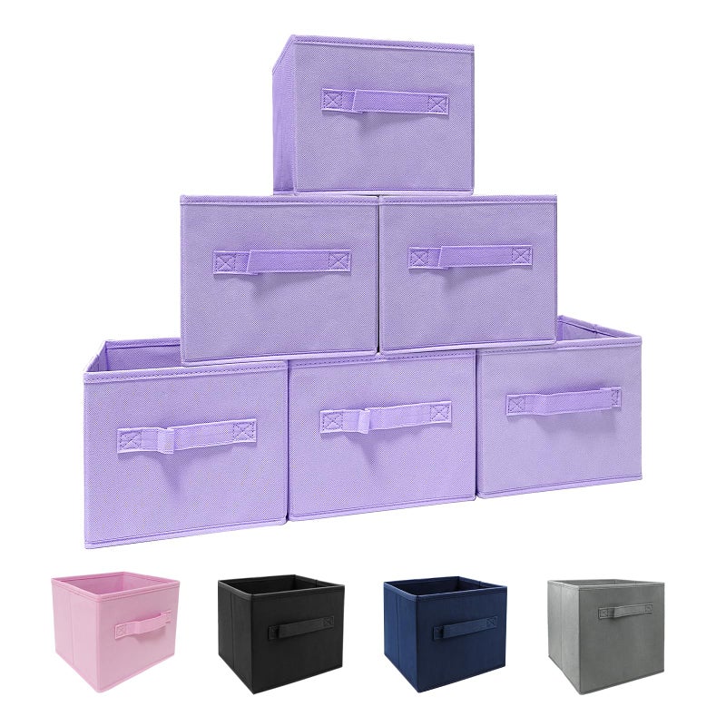 EBIGIC purple storage bins [6 Pack] 9.0""x7.5""x7.5"" Mini Storage Box Fabirc Foldable Closet Toy Organizer Collapsible Cloth - Image 1