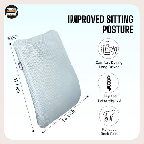 CareFoam Lumbar Support Cushion for Car | Memory Foam Back Rest for Long Drives & Daily Commutes | Fits All Car Seats | Grey Mesh | 17 x 14 x 3 Inch - Image 2