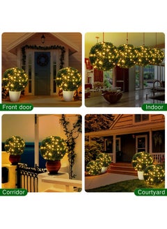 Hotop Hotop 11'' Faux Boxwood Balls Artificial Topiary with 100 LED String Light 8 Modes and Timer, Faux Boxwood Round Artificial Topiary for Outdoors Indoor Garland Patio Garden Wedding Home Decor(4 Pcs)  - Image 5
