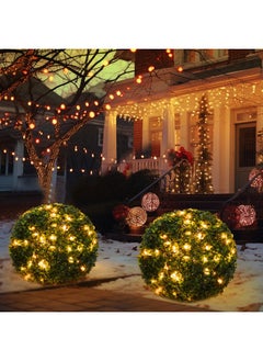 Hotop Hotop 11'' Faux Boxwood Balls Artificial Topiary with 100 LED String Light 8 Modes and Timer, Faux Boxwood Round Artificial Topiary for Outdoors Indoor Garland Patio Garden Wedding Home Decor(4 Pcs)  - Image 2