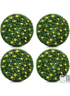 Hotop Hotop 11'' Faux Boxwood Balls Artificial Topiary with 100 LED String Light 8 Modes and Timer, Faux Boxwood Round Artificial Topiary for Outdoors Indoor Garland Patio Garden Wedding Home Decor(4 Pcs)  - Image 1