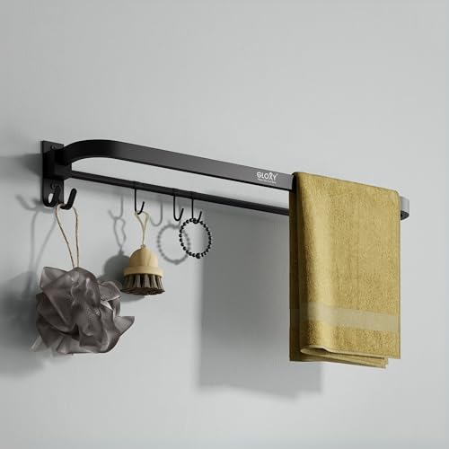 Gloxy Premium Black Matte Finish Stainless Steel Towel Rack - 24 Inch Wall Mount Bathroom Hangers for Clothes Towel Holder in Bathroom - Towel Rod or Napkin Holder for Modern Bathrooms - Image 1