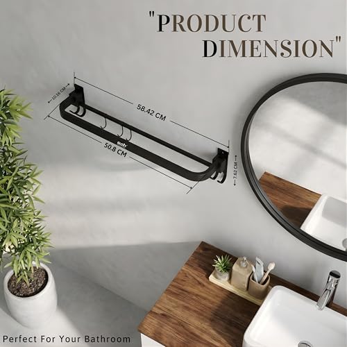 Gloxy Premium Black Matte Finish Stainless Steel Towel Rack - 24 Inch Wall Mount Bathroom Hangers for Clothes Towel Holder in Bathroom - Towel Rod or Napkin Holder for Modern Bathrooms - Image 2