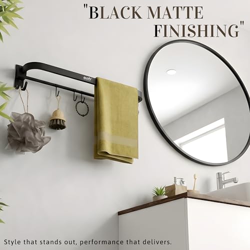 Gloxy Premium Black Matte Finish Stainless Steel Towel Rack - 24 Inch Wall Mount Bathroom Hangers for Clothes Towel Holder in Bathroom - Towel Rod or Napkin Holder for Modern Bathrooms - Image 4