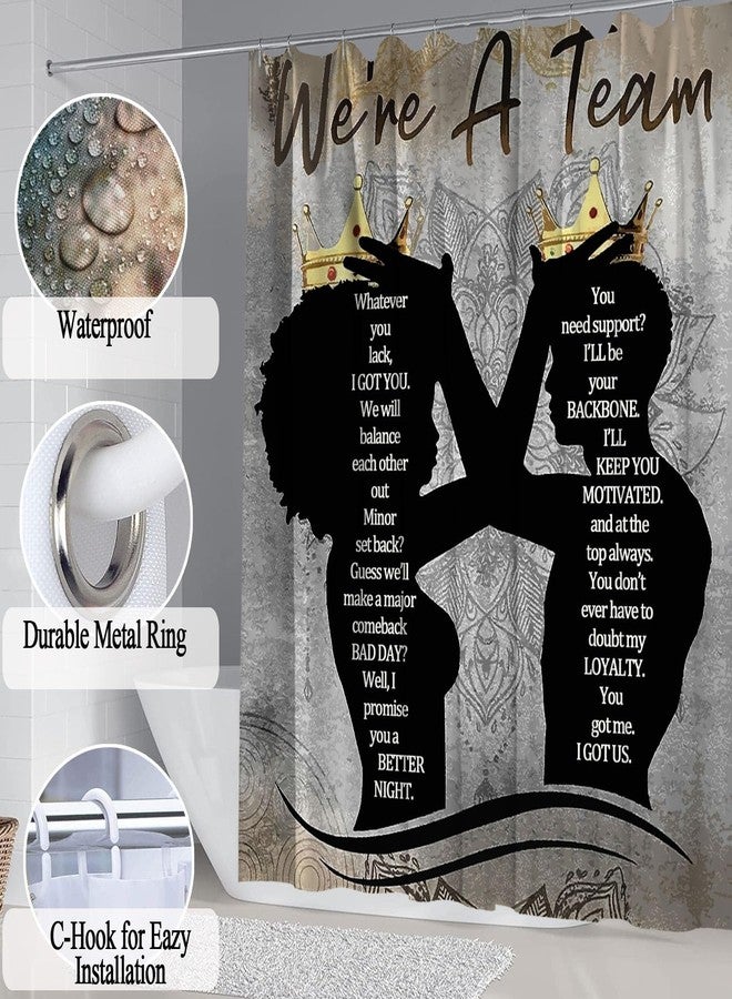 Omebero 4 Pcs Black King Queen Shower Curtain Set, Inspirational Quotes Black Man Women Bathroom Decor Sets with Shower Curtain and Rugs Toilet Lid Cover Bath Mat, Romantic Waterproof Fabric Shower Curtains - Image 2