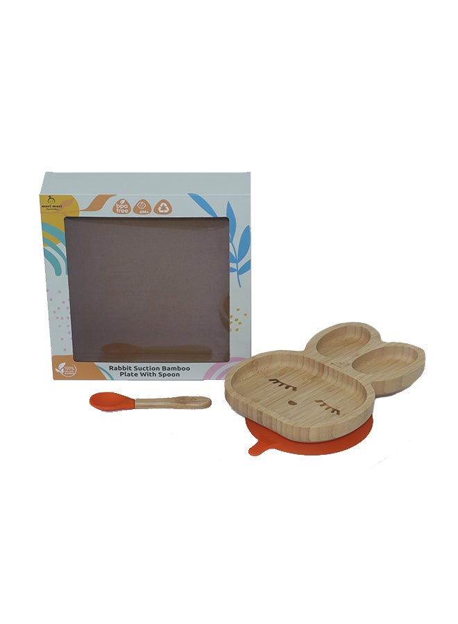 Mori Mori Rabbit Plate With Spoon And Silicone Suction  - Orange - Image 1