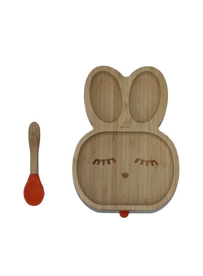 Mori Mori Rabbit Plate With Spoon And Silicone Suction  - Orange - Image 3