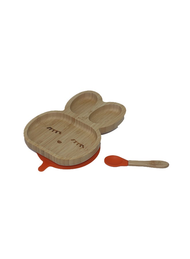 Mori Mori Rabbit Plate With Spoon And Silicone Suction  - Orange - Image 2