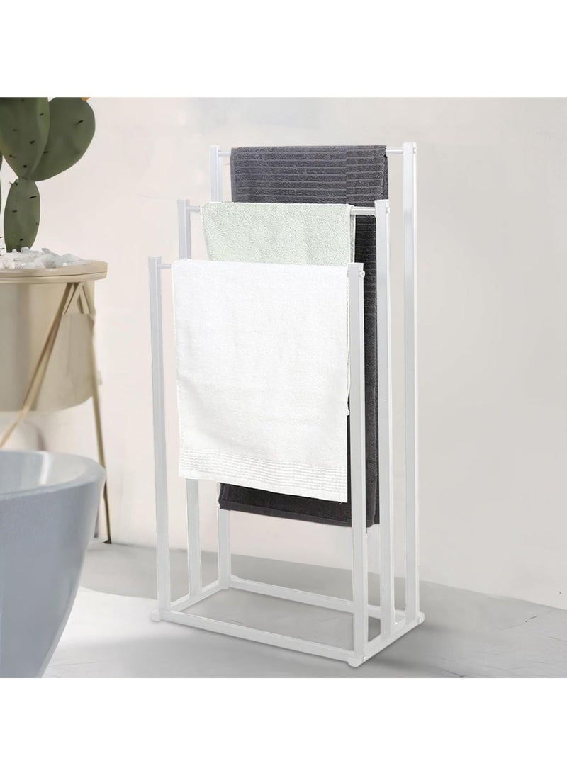 WALALLA 3-Tier Large Capacity Freestanding Metal Folding Towel Rack, Anti-rust Coating Metal Ladder Towel Holder, Drying Stand, Bathroom Bath Organizer Rack for Space Saving - Image 4