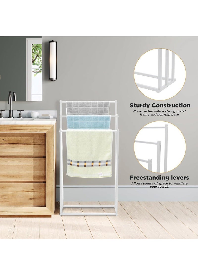 WALALLA 3-Tier Large Capacity Freestanding Metal Folding Towel Rack, Anti-rust Coating Metal Ladder Towel Holder, Drying Stand, Bathroom Bath Organizer Rack for Space Saving - Image 2