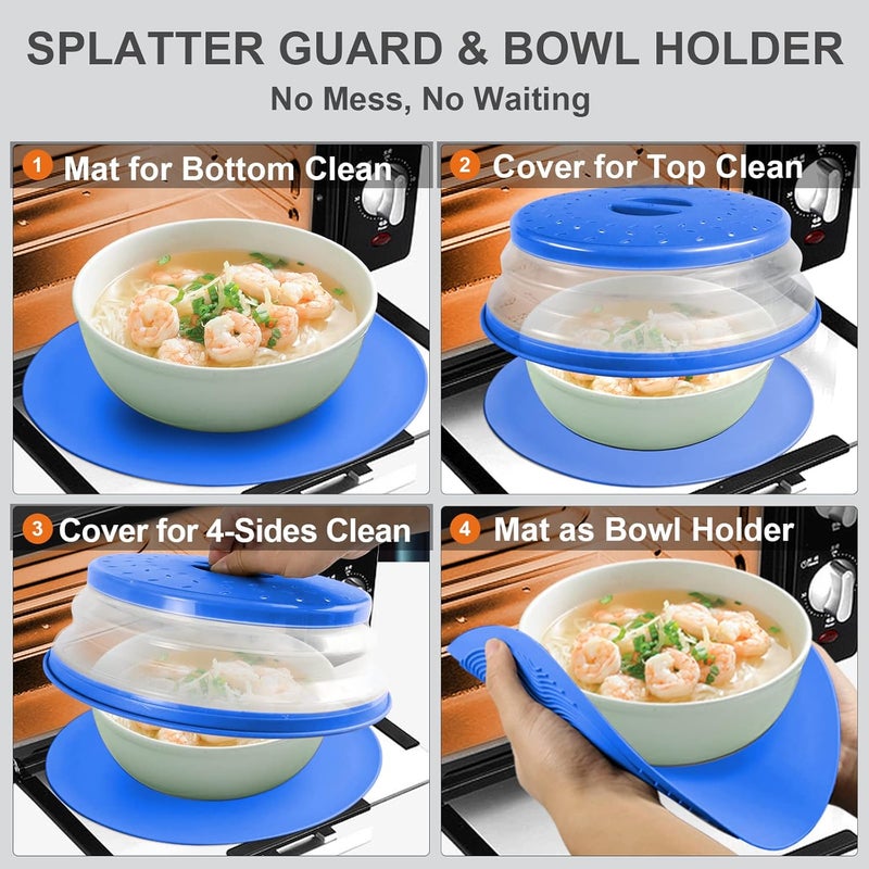 AIDACOM 2 in 1, Microwave Mat & Food Cover- Mat as Bowl Holder, Cover for Splatter Guard, Multi-use: Silicone Trivet, Pot Holders, Drying, Baking, Place Mat, Utensils Rest for Kitchen Counter, Blue - Image 2