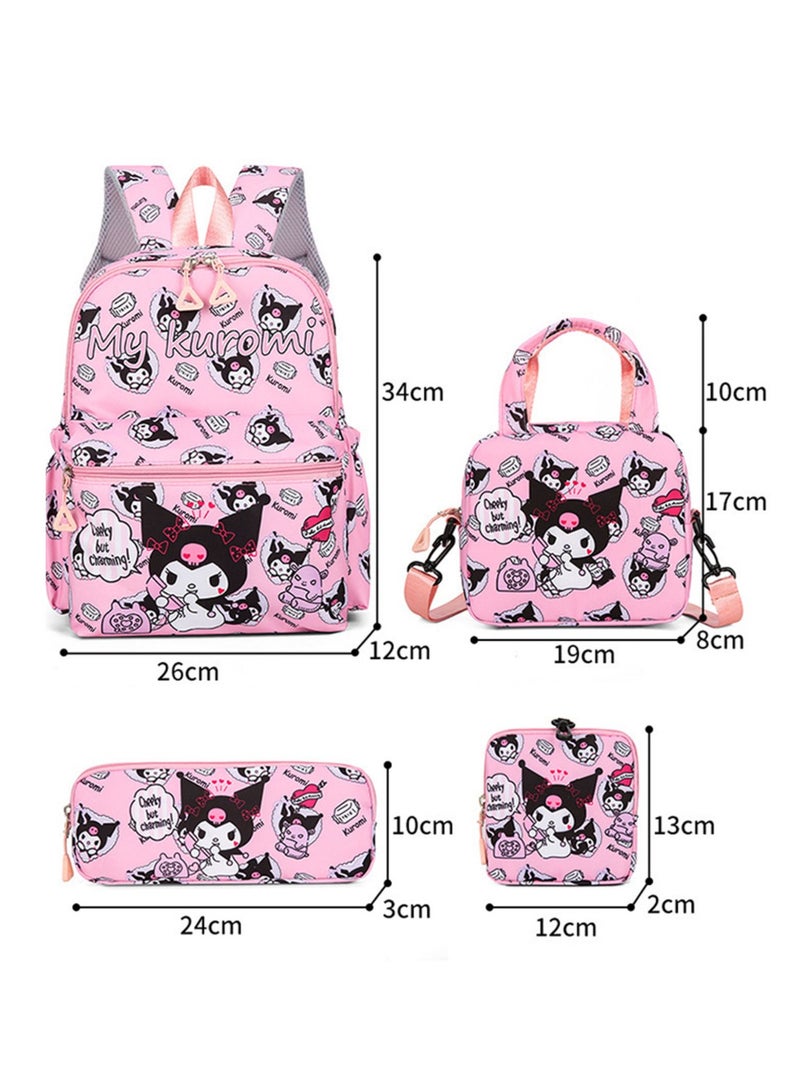 General Children's animation printed schoolbag four-piece Melody cartoon animation printed schoolbag student backpack with pencil case  - Image 2