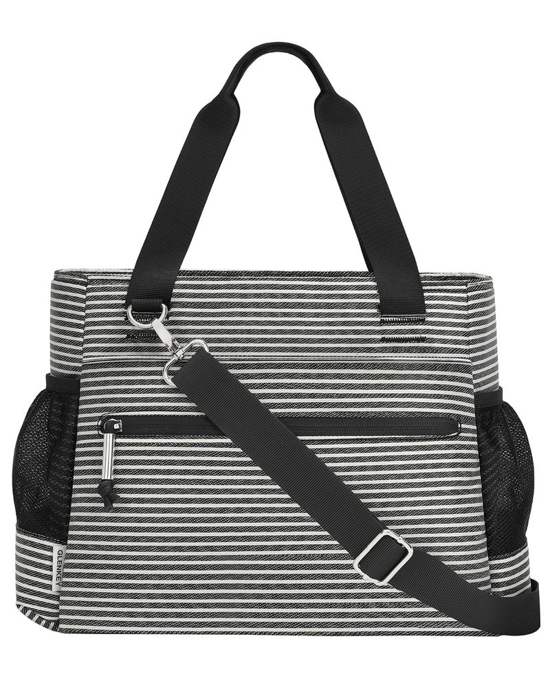 GLENKEY Insulated Lunch Box Lunch Bag Tote - Large Leakproof Cooler Bags for Women - Soft Lunchbox for Adults Work Shift Picnic Travel Stripe 10L - Image 1