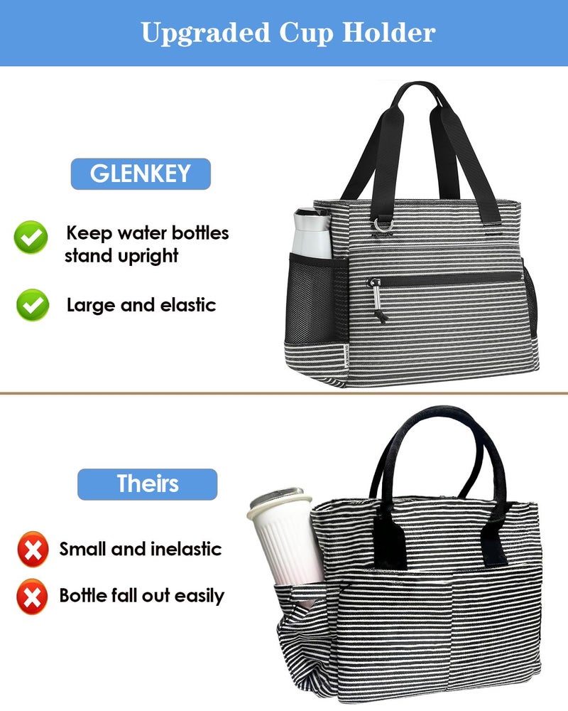 GLENKEY Insulated Lunch Box Lunch Bag Tote - Large Leakproof Cooler Bags for Women - Soft Lunchbox for Adults Work Shift Picnic Travel Stripe 10L - Image 4