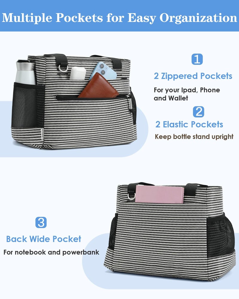 GLENKEY Insulated Lunch Box Lunch Bag Tote - Large Leakproof Cooler Bags for Women - Soft Lunchbox for Adults Work Shift Picnic Travel Stripe 10L - Image 2
