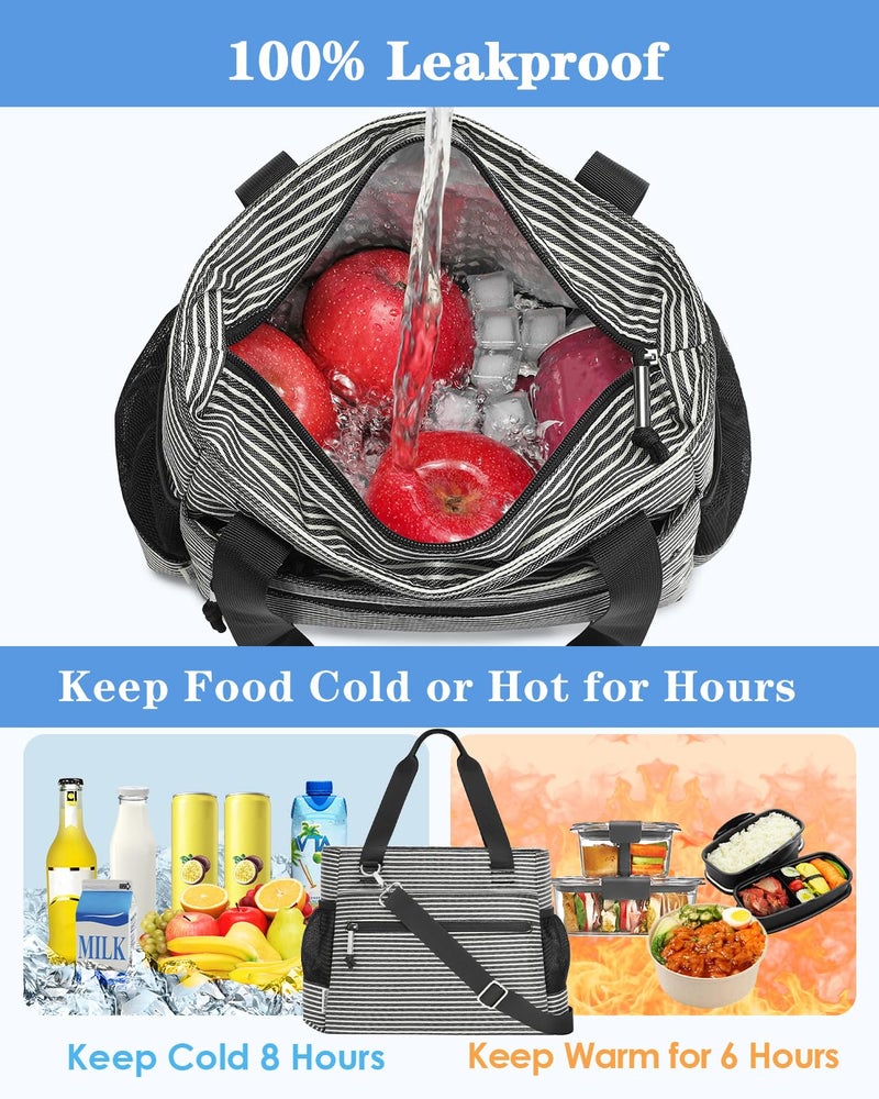 GLENKEY Insulated Lunch Box Lunch Bag Tote - Large Leakproof Cooler Bags for Women - Soft Lunchbox for Adults Work Shift Picnic Travel Stripe 10L - Image 5