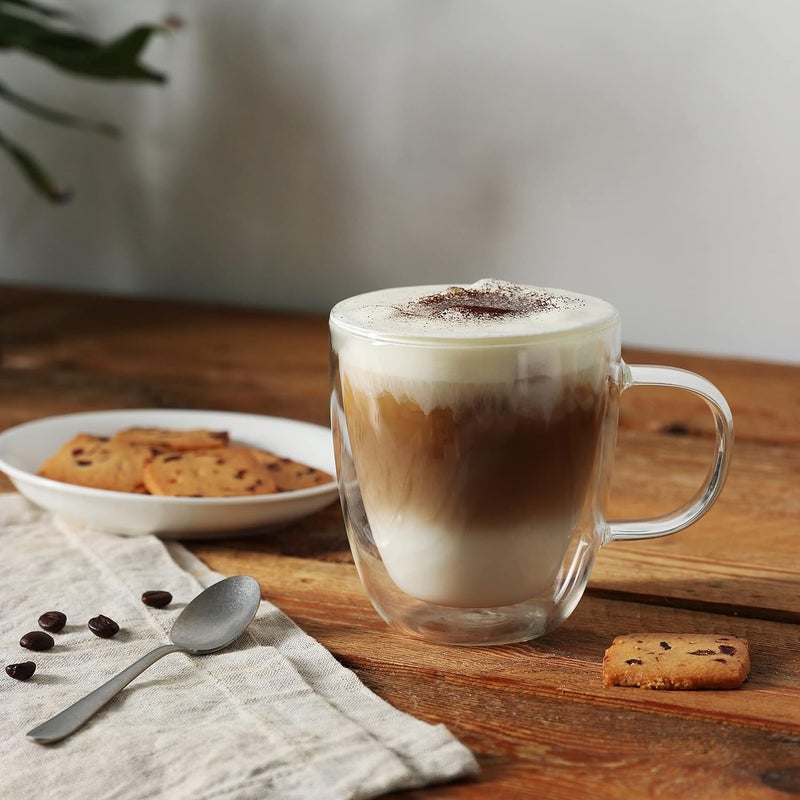 CNGLASS Double Wall Glass Coffee Mugs 12 ozInsulated Glass Coffee Cups with HandleClear Espresso Mugs for CappuccinoLatteTea BagsHot and Cold BeveragesSet of 2 - Image 4