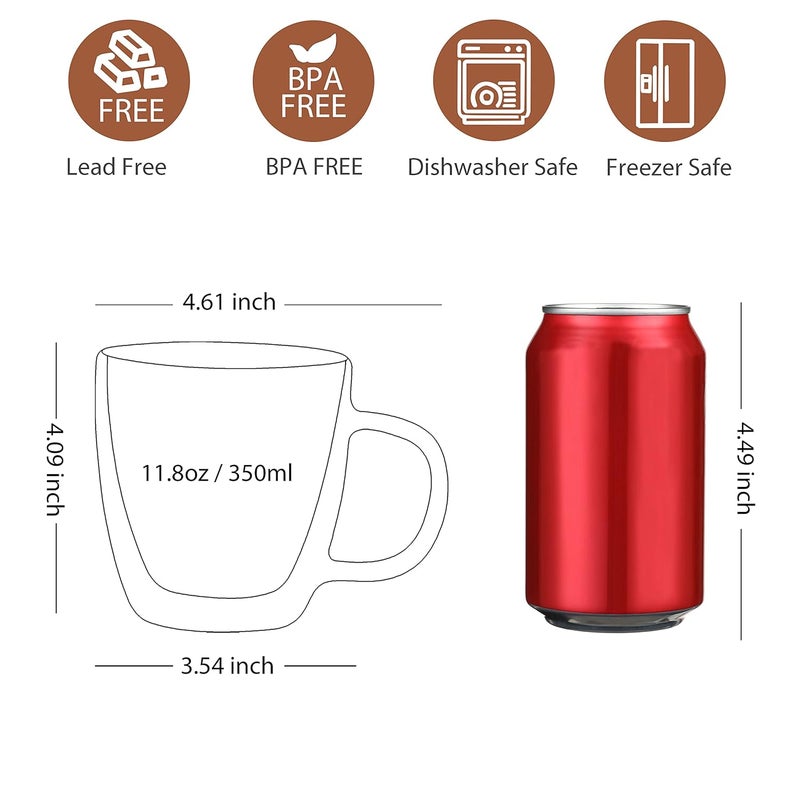 CNGLASS Double Wall Glass Coffee Mugs 12 ozInsulated Glass Coffee Cups with HandleClear Espresso Mugs for CappuccinoLatteTea BagsHot and Cold BeveragesSet of 2 - Image 2