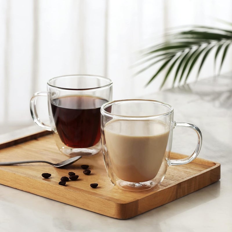 CNGLASS Double Wall Glass Coffee Mugs 12 ozInsulated Glass Coffee Cups with HandleClear Espresso Mugs for CappuccinoLatteTea BagsHot and Cold BeveragesSet of 2 - Image 5