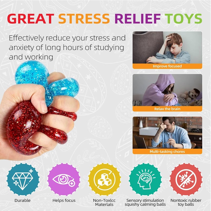 VOMAOK 4pcs Glitter Cube Stress Balls, Slow Rising Squishy Toys for Adults Kids, Sensory Fidget Toy for Stress Relief, Classroom Prizes, Party  Favors - Image 5