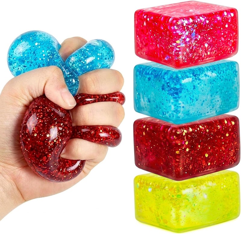 VOMAOK 4pcs Glitter Cube Stress Balls, Slow Rising Squishy Toys for Adults Kids, Sensory Fidget Toy for Stress Relief, Classroom Prizes, Party  Favors - Image 1
