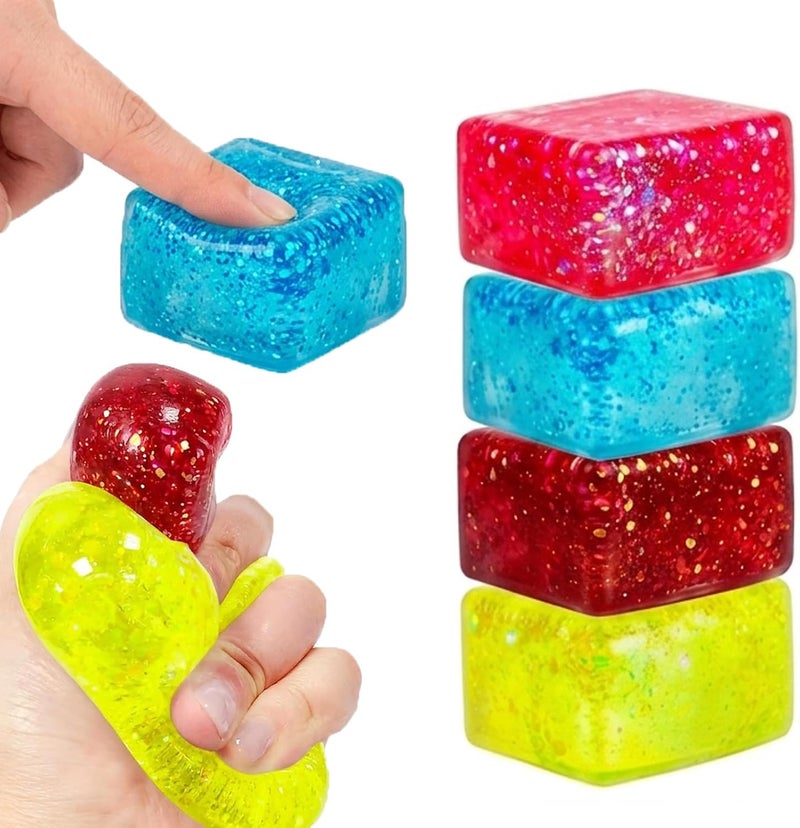 VOMAOK 4pcs Glitter Cube Stress Balls, Slow Rising Squishy Toys for Adults Kids, Sensory Fidget Toy for Stress Relief, Classroom Prizes, Party  Favors - Image 4