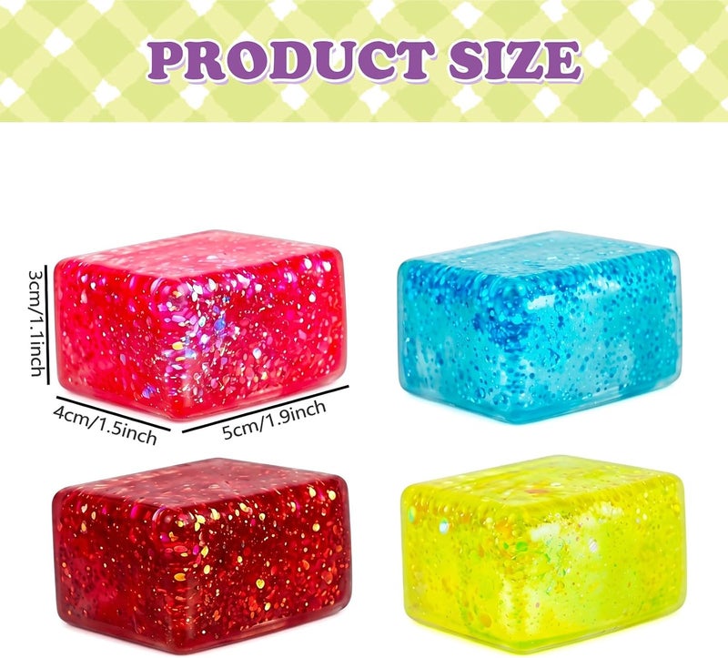 VOMAOK 4pcs Glitter Cube Stress Balls, Slow Rising Squishy Toys for Adults Kids, Sensory Fidget Toy for Stress Relief, Classroom Prizes, Party  Favors - Image 2