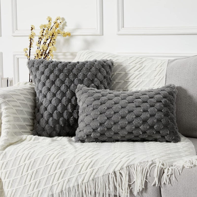 Yaertun Pack of 2 Super Soft Cozy Decorative Throw Pillow Covers Fuzzy Plush Faux Fur Luxury Cushion Cover Pillowcase for Sofa Couch Bed Livingroom 20x20 Inch Grey - Image 2