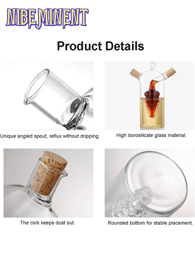 NIBEMINENT 2 in 1 Olive Oil Vinegar Dispenser Cruet, Clear Glass Vinegar and Oil Bottles, Double Pourer Spout Oil Dispenser Bottle for Kitchen Cooking Container - Image 4