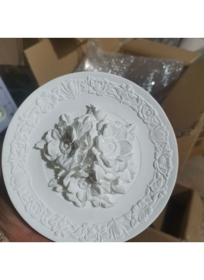 Generic - Gypsum Peony Relief Flower Plate Painted Diy Creative Handmade Painted Graffiti Handmade Ornaments Parent-child Activity Group Building-Color:White With Paint - Image 1