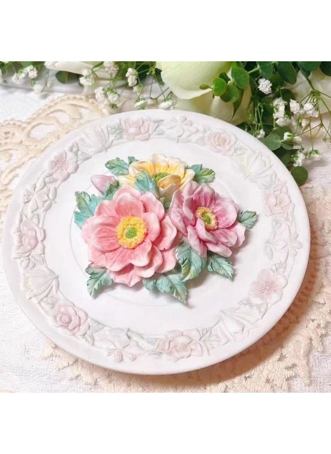 Generic - Gypsum Peony Relief Flower Plate Painted Diy Creative Handmade Painted Graffiti Handmade Ornaments Parent-child Activity Group Building-Color:White With Paint - Image 1