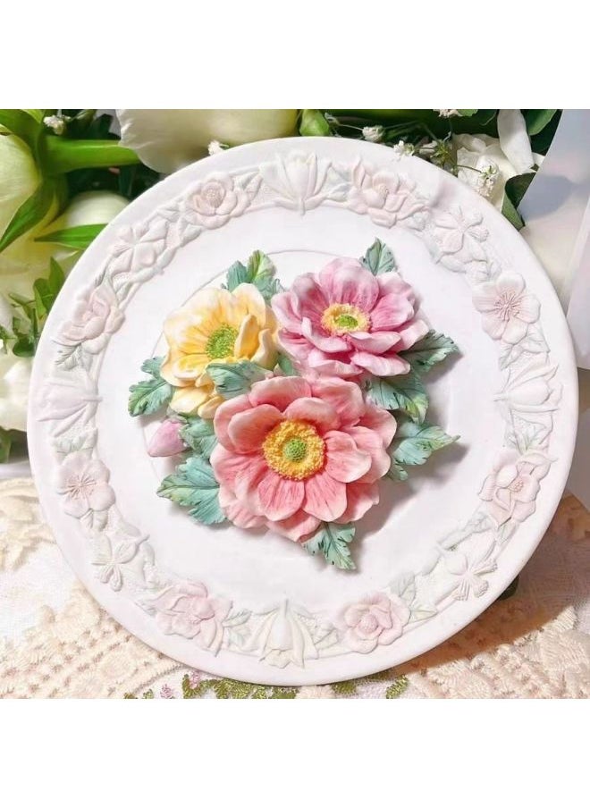 Generic - Gypsum Peony Relief Flower Plate Painted Diy Creative Handmade Painted Graffiti Handmade Ornaments Parent-child Activity Group Building-Color:White With Paint - Image 1