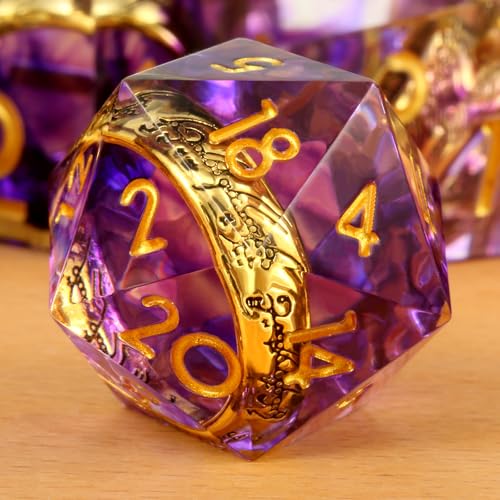 DNDND Purple Swirl Sharp Edge DND Dice Set 7Piece Filigree Resin RPG Dice with Golden Ring Inside for Dungeons Dragons Mystical Gift with Dragon Case - Image 5