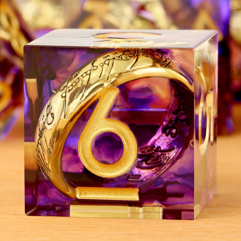 DNDND Purple Swirl Sharp Edge DND Dice Set 7Piece Filigree Resin RPG Dice with Golden Ring Inside for Dungeons Dragons Mystical Gift with Dragon Case - Image 3