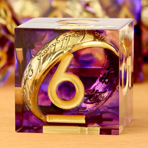 DNDND Purple Swirl Sharp Edge DND Dice Set 7Piece Filigree Resin RPG Dice with Golden Ring Inside for Dungeons Dragons Mystical Gift with Dragon Case - Image 1