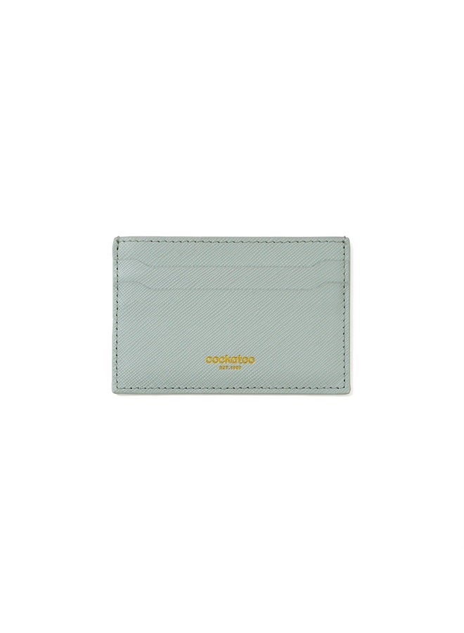 Cockatoo Saffiano Leather Card Holder - Minimalist Credit Card Wallet - Slim Front Pocket Wallet Card Case for Mens and Womens (Misty Blue)  - Image 1
