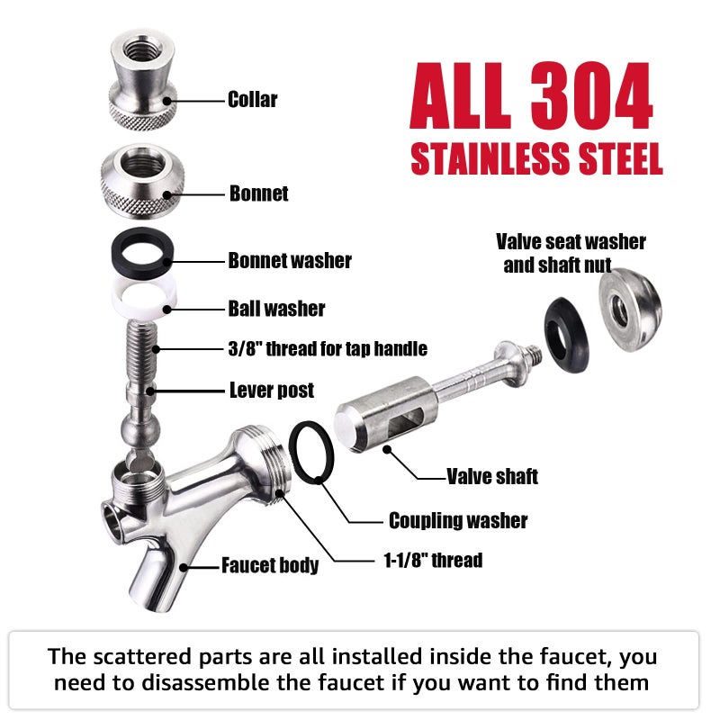 MRbrew Upgraded Draft Keg Tap, All Commercial 304 Stainless Steel, Well-Pouring, Fits American Beer Shanks and Towers - Image 2