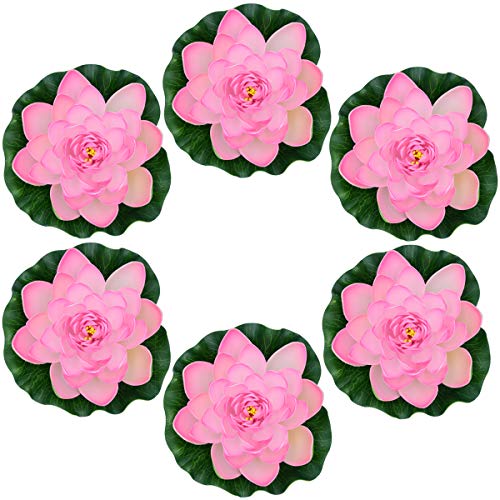 Famgee Famgee 7 Inches Artificial Lifelike Floating Foam Lotus Flower Water Lily for Garden Pond Decor Set of 6 Pink 