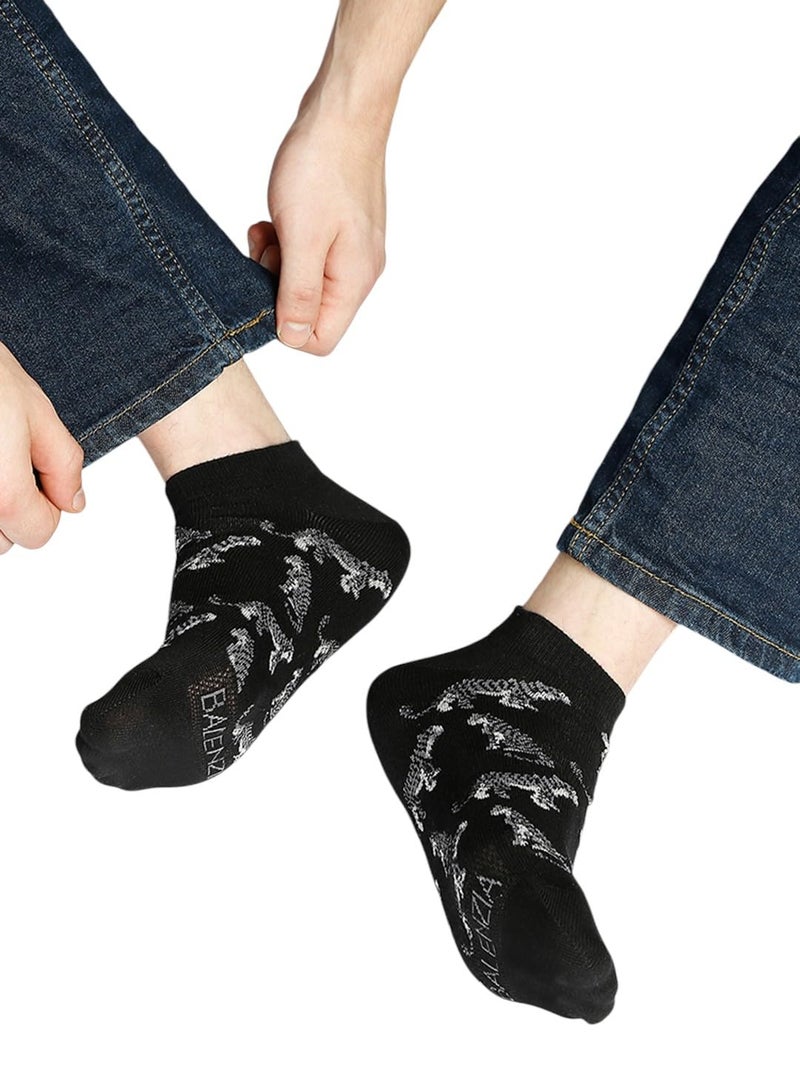BALENZIA SocksXpress Men's WWF Lowcut Socks | 3-Pack | Animal Print Design | Free Size | Cotton Socks (Black) - Image 4