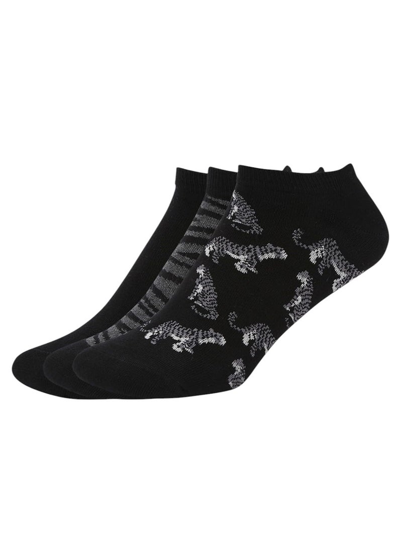 BALENZIA SocksXpress Men's WWF Lowcut Socks | 3-Pack | Animal Print Design | Free Size | Cotton Socks (Black) - Image 2