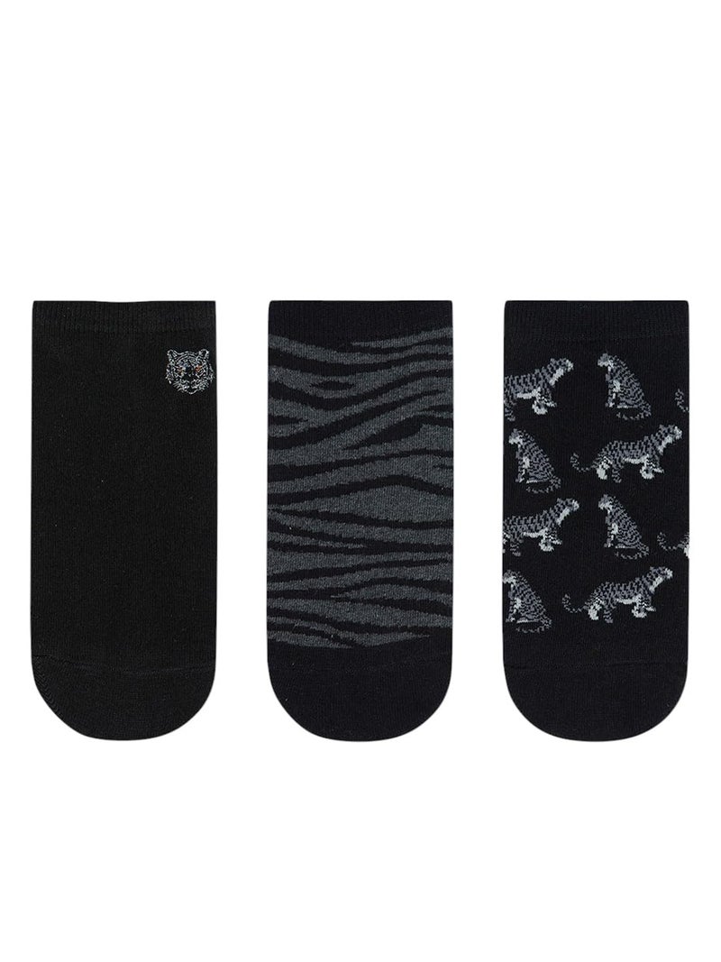 BALENZIA SocksXpress Men's WWF Lowcut Socks | 3-Pack | Animal Print Design | Free Size | Cotton Socks (Black) - Image 1