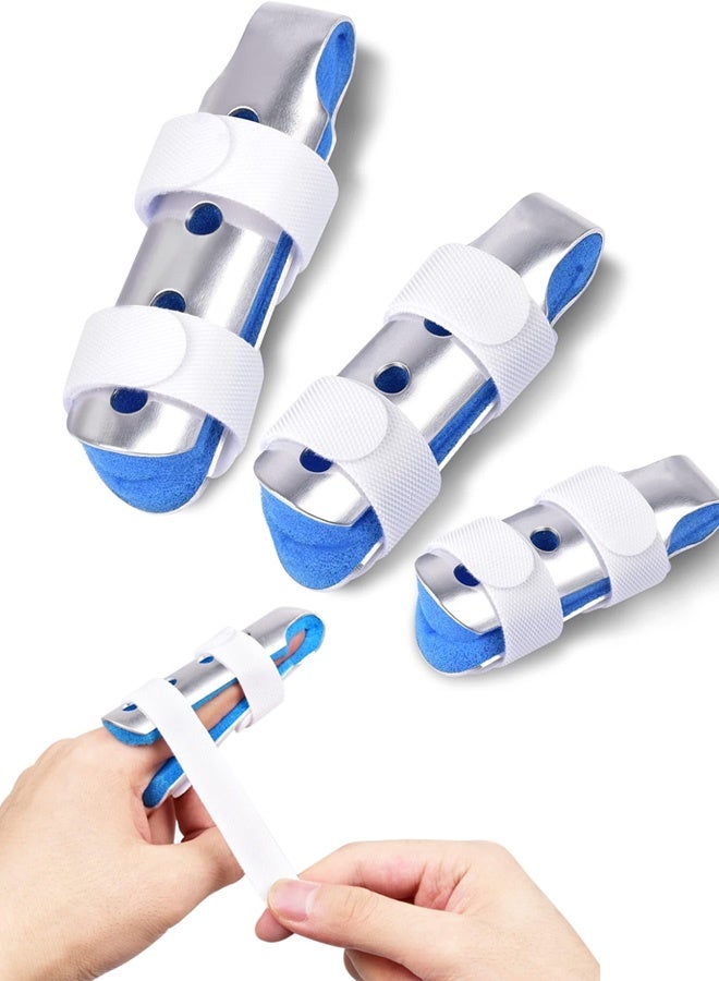 Finger Splint, 3 Pieces Finger Support Braces Finger Stabilizer for Broken Finger Straightening Arthritis Knuckle Fixation, Blue - Image 1