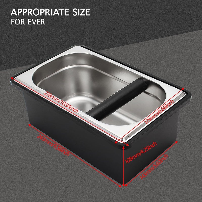 DIBTSA Espresso Knock Box,Stainless Steel Coffee Pucks Container, with Steel Holder and Noise Reduction Rubber Ring (10.94 x 6.88 x 4.25 inch) - Image 2