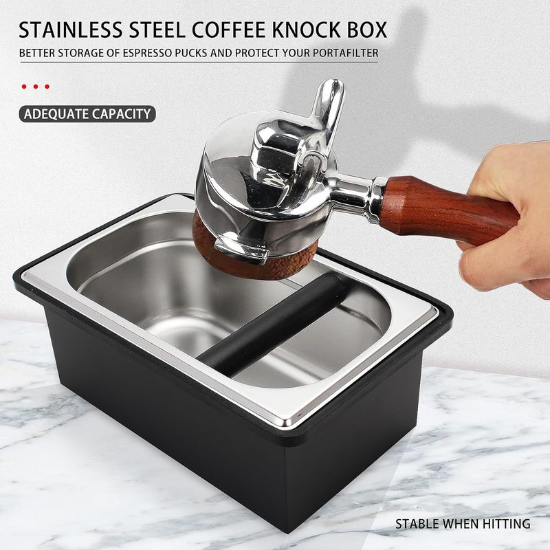 DIBTSA Espresso Knock Box,Stainless Steel Coffee Pucks Container, with Steel Holder and Noise Reduction Rubber Ring (10.94 x 6.88 x 4.25 inch) - Image 4