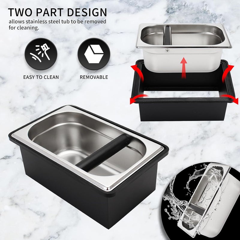 DIBTSA Espresso Knock Box,Stainless Steel Coffee Pucks Container, with Steel Holder and Noise Reduction Rubber Ring (10.94 x 6.88 x 4.25 inch) - Image 5