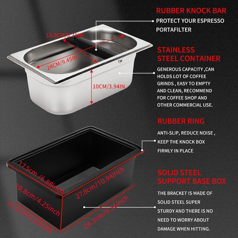 DIBTSA Espresso Knock Box,Stainless Steel Coffee Pucks Container, with Steel Holder and Noise Reduction Rubber Ring (10.94 x 6.88 x 4.25 inch) - Image 3