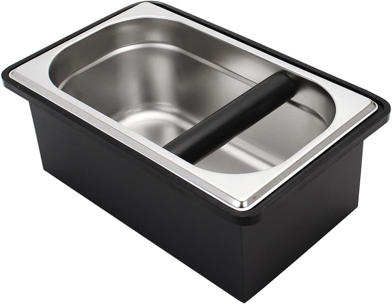 DIBTSA Espresso Knock Box,Stainless Steel Coffee Pucks Container, with Steel Holder and Noise Reduction Rubber Ring (10.94 x 6.88 x 4.25 inch) - Image 1