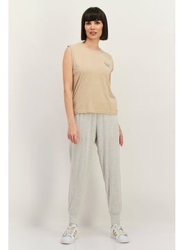 Lefties Women Crew Neck Sleeveless Graphic Top, Dark Beige  - Image 4