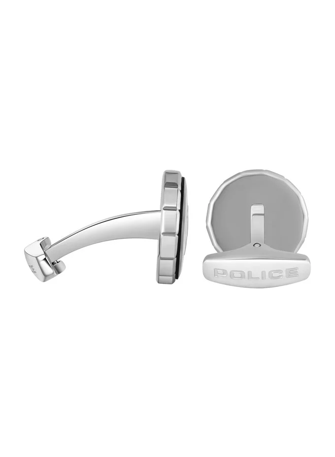 بوليس Carver Silver Black Stainless Steel Round Cufflinks for Men