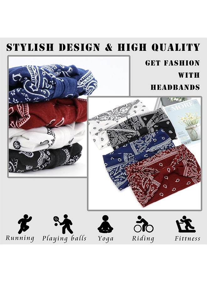 Quantum 4 PCS Headbands, Wide Knotted Stretch Boho Headbands, Non-Slip Head Turban Yoga Sports Hair Accessories for Women Girls - Image 4